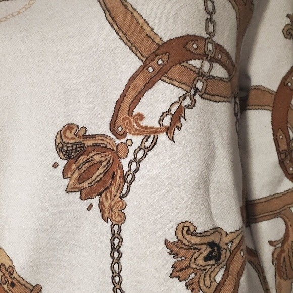 Chico's Classic Chain Belt and Floral Motif Bateau Neck Pullover Sweater Sz M - Picture 5 of 14